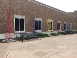 One of the sculptures outside